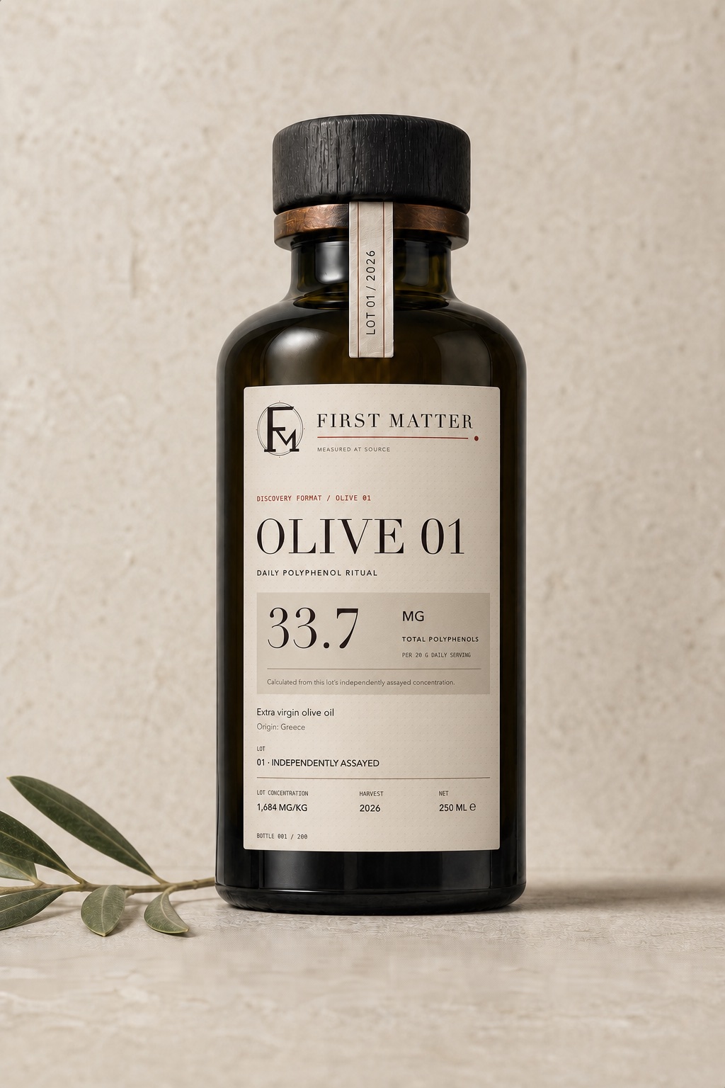 250 mL OLIVE 01 bottle in protective dark glass
